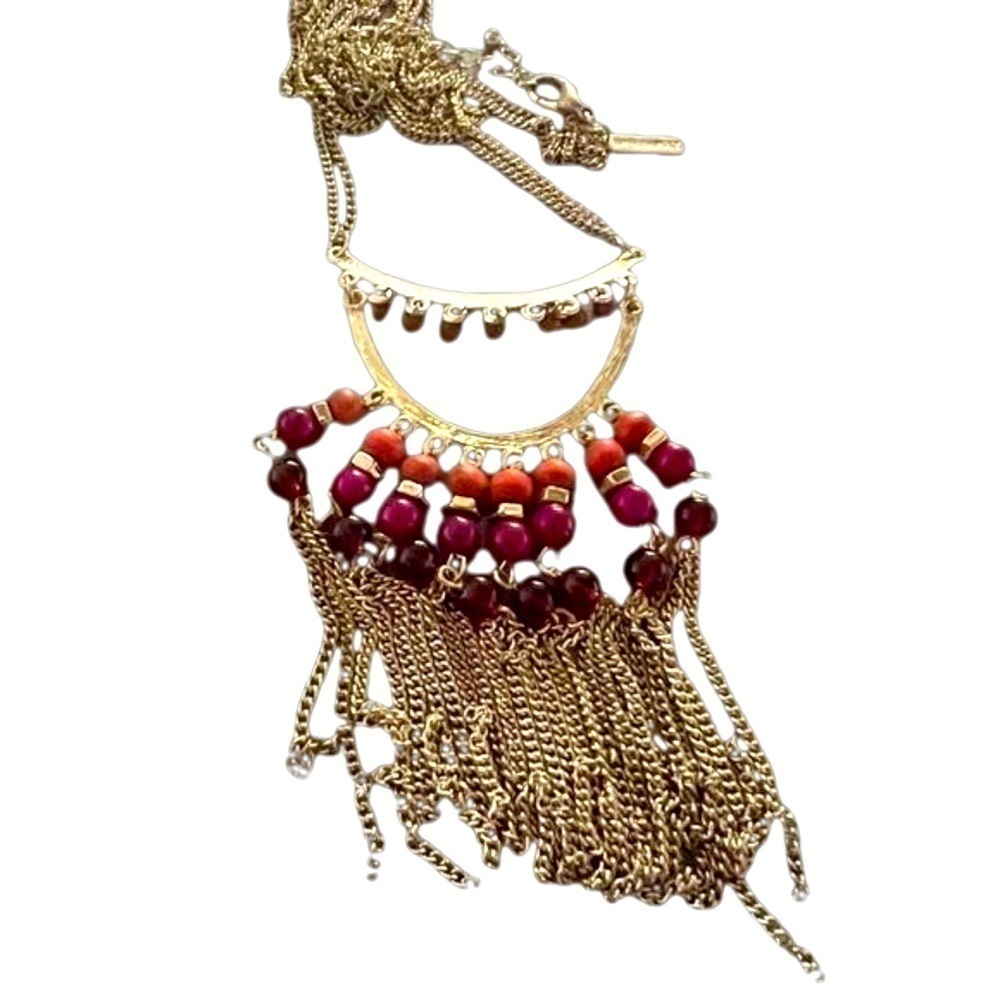 Lane Bryant Gold Tone Beaded Fringe Necklace 18in